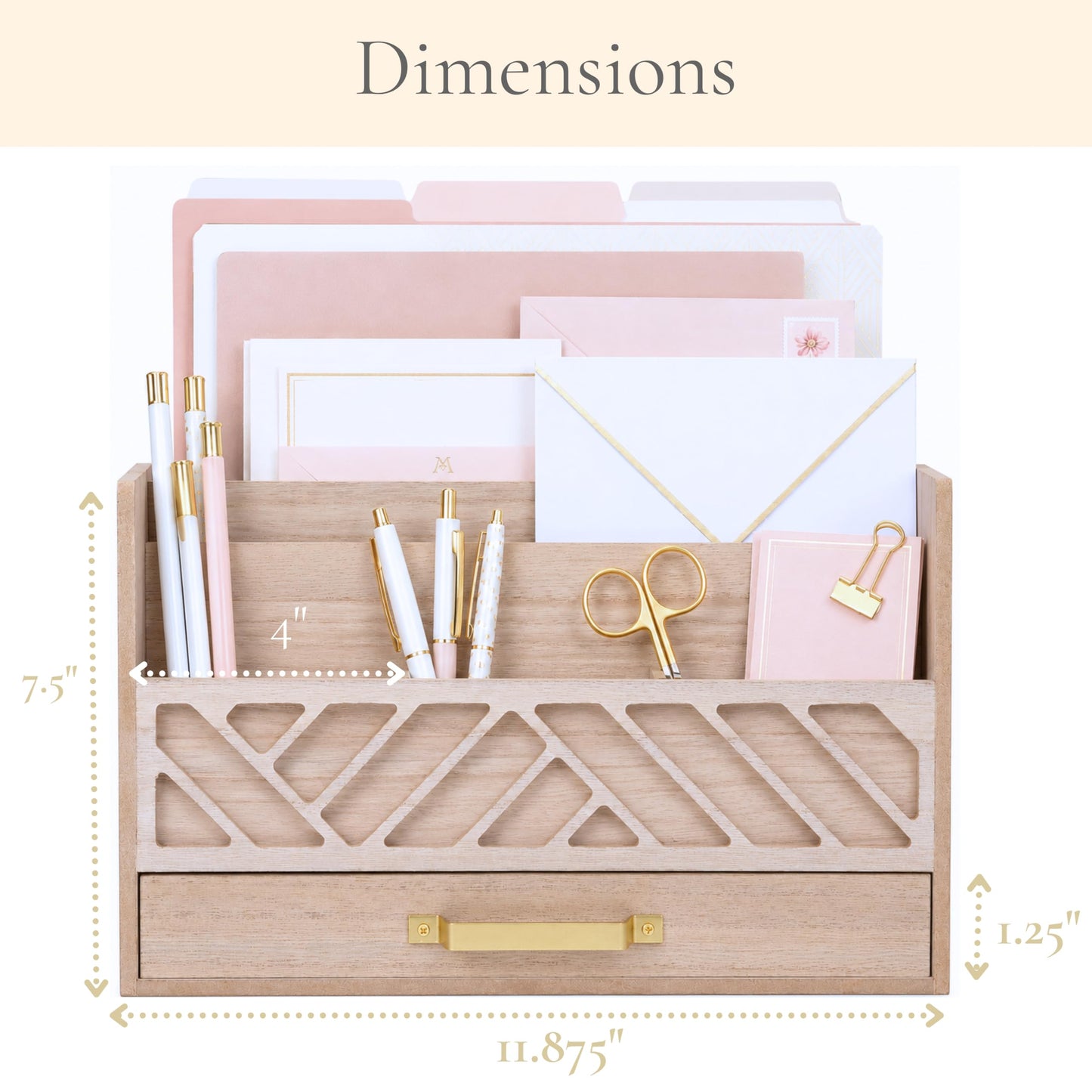 BLU MONACO | Wooden Mail Organizer with Drawer and Gold Handle | Outgoing Mail Holder and Letter Sorter for Desk | Natural Wood Desktop Paper Organizer
