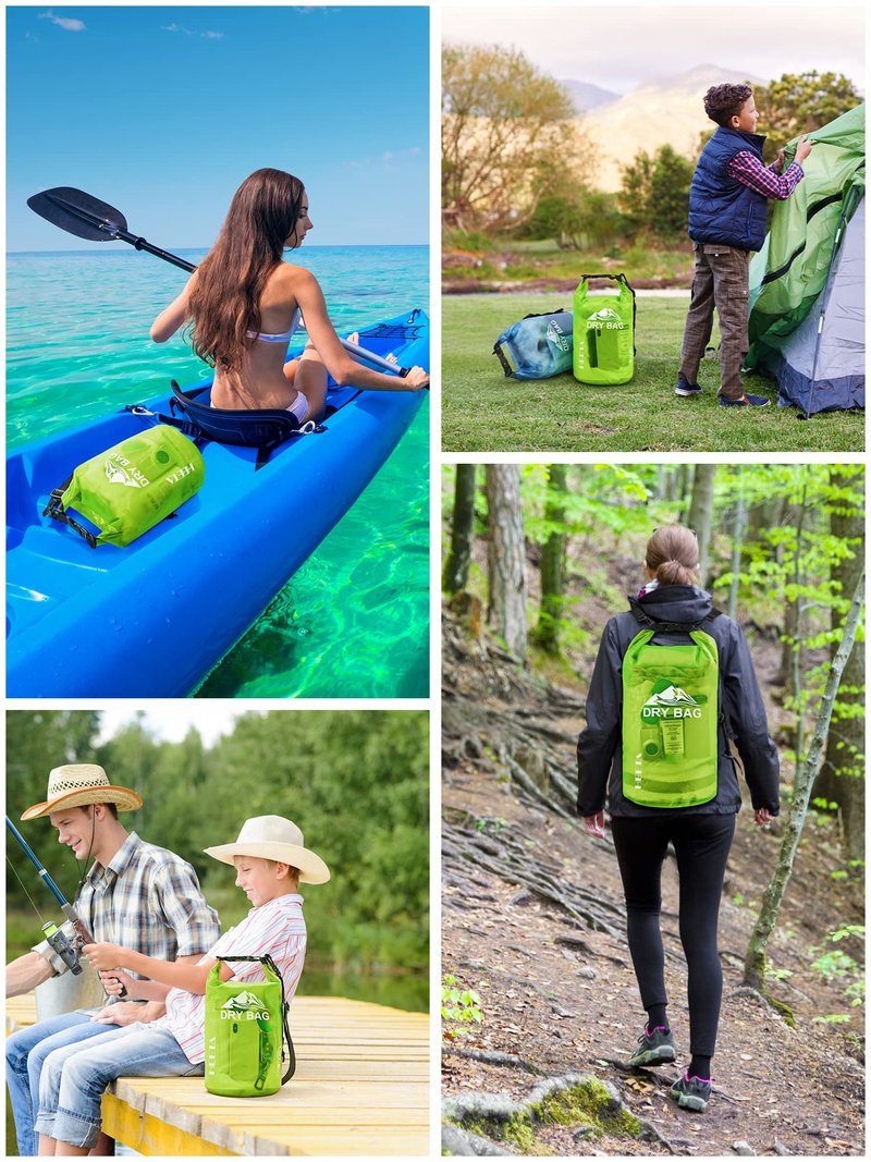 HEETA Dry Bag Waterproof for Women Men, Roll Top Lightweight Dry Storage Bag Backpack with Phone Case for Travel Swimming Boating Kayaking Paddle Board Camping Beach Accessories (Lemon Green, 20L)