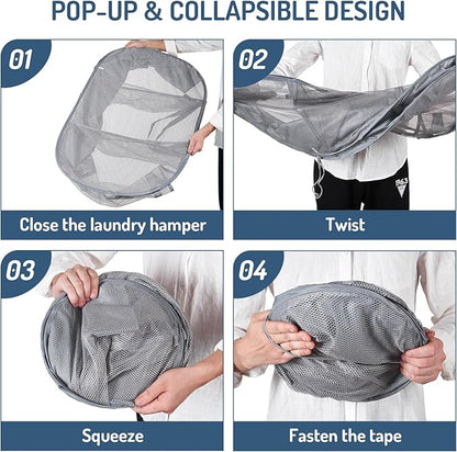 Seiritex Mesh Popup Laundry Hamper 3 Compartment Sortable Horizontal