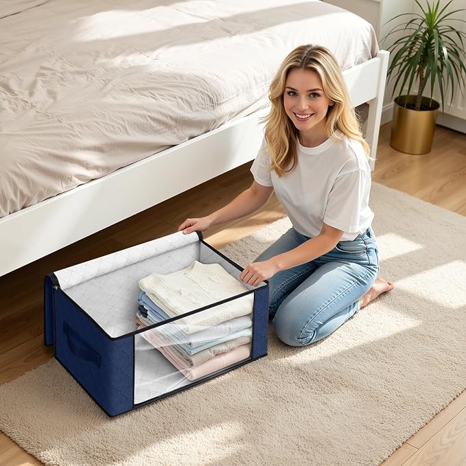 Fab totes 35L Closet Organizers and Storage, Foldable Under Bed Storage Containers, Storage bags for Organizing Bedroom, Closet, Clothing,Organization with Handle (10 Pack,Blue)