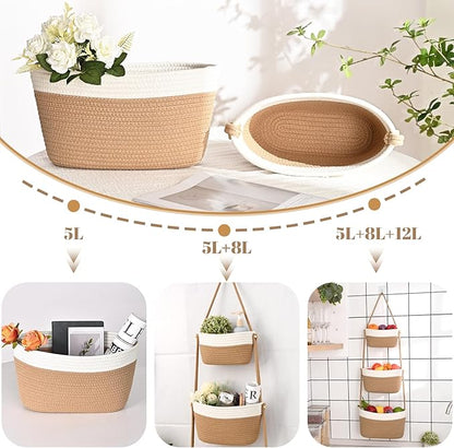 Hanging Storage Baskets, Over the Door Basket, Cotton Wall Baskets Storage