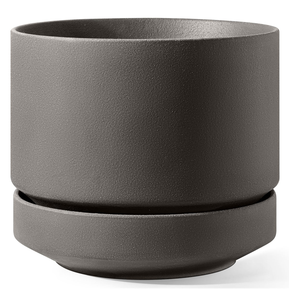 LE TAUCI 14 Inch Large Plant Pot with Saucer, Ceramic Outdoor & Indoor Big Planter with Drainage Hole, Mesh Pad Included, Unglazed Porous, Modern for Home and Patio, Charcoal Gray