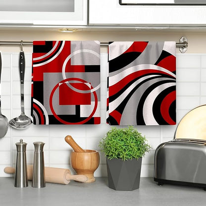Red Black Grey White Kitchen Dish Towels Set of 4, Soft Absorbent Modern