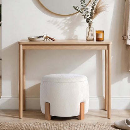 Get Set Style 22 inch Round Ottoman with Wooden Legs, Storage Vanity Stool for Makeup, Upholstered Footrest Stool,Coffee Table for Living Room, Bedroom