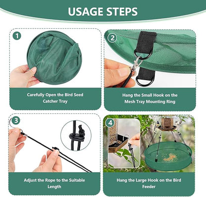 2Pcs Bird Seed Catcher Tray for Hanging Bird Feeder Platform, 4" Deep Birdseed Hoop for Hummingbird Feeders Bee Feeder Outdoor Garden Accessories (Green, 20inch)