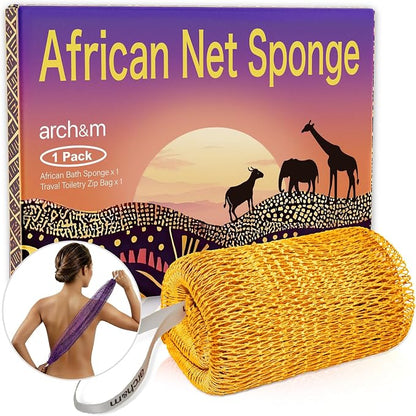 ARCH&M Authentic African Net Loofah Sponge | 53" Extra-Long Body Scrubber, For Women and Men, Exfoliating Bath Sponge, Travel Portable, Daily Use Body Care