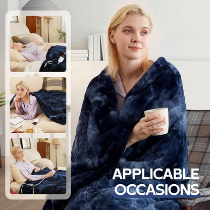 MAXEVE Electric Heated Throw Faux Rabbit Fur Blanket with 8 Heating Levels & 8 Hours Auto Off, Fast Heating Warm Cozy Sherpa Washable Blanket with Over-Heat Protection, ETL Certification, Grey