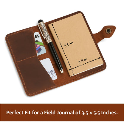 TheAntiq Genuine Leather Refillable Field Notes Cover 3.5 x 5.5" | Handmade Distressed Pocket Journal & Travel Diary Cover with Card Slots, Pen Loop & Passport Pocket Planner Case