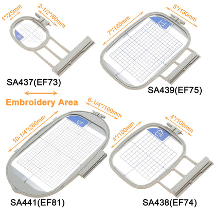 New brothread Embroidery Machine Hoop 4 in 1 Set (SA437+SA438+SA439+SA441) Compatible with Brother Innovis NQ3600D/3500D NQ1700E/1600E/1400E VE2200 4000D 1500D V7 V5 V3 BabyLock Ellegante/Aventura