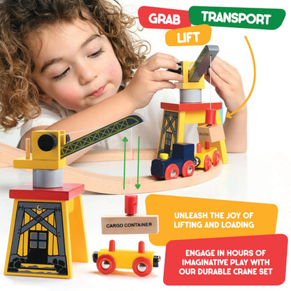 Play22 Wooden Train Set Toddler Toys - 38 Pieces Wood Train Track Set for Toddlers 3-4 Years with Crane, Bridge & Accessories