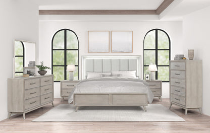 Roundhill Furniture Seluna 6-Piece Bedroom Set with Touch LED Lighting, Gray Oak Finish, King