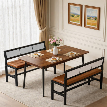 YATINEY Dining Bench and Dining Room Bench with PU Leather Upholstered Seat, Entryway Bench with Metal Legs for Dining Room CY03L4BR-DB01BV