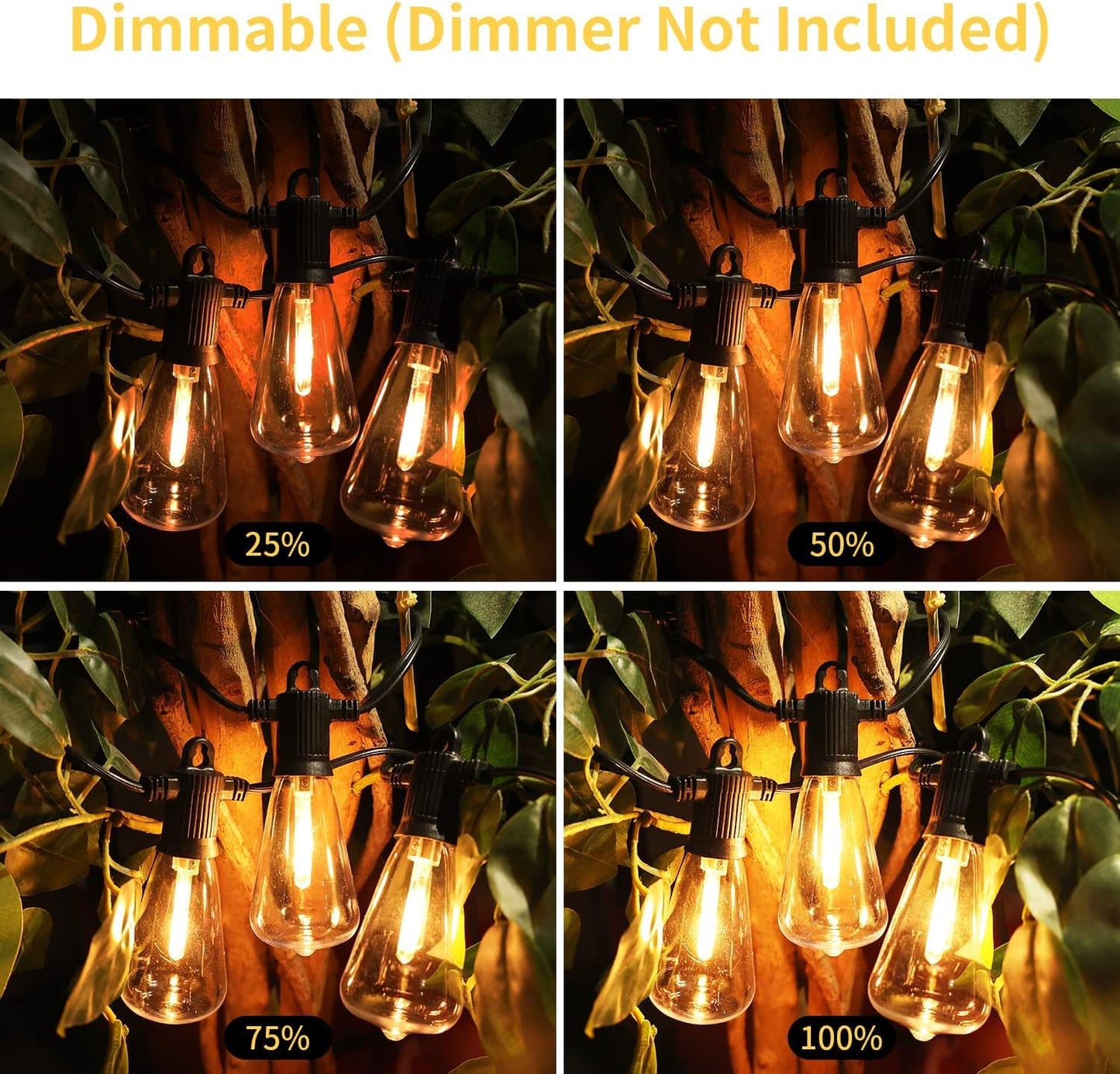 ZOTOYI Outdoor String Lights 50FT, Patio Lights with 27 LED Plastic ST38 Edison Bulbs(2 Spare), Waterproof IP65 Outside Hanging for Backyard, Garden, Cafe, Gazebo, PorchDimmable 2700K