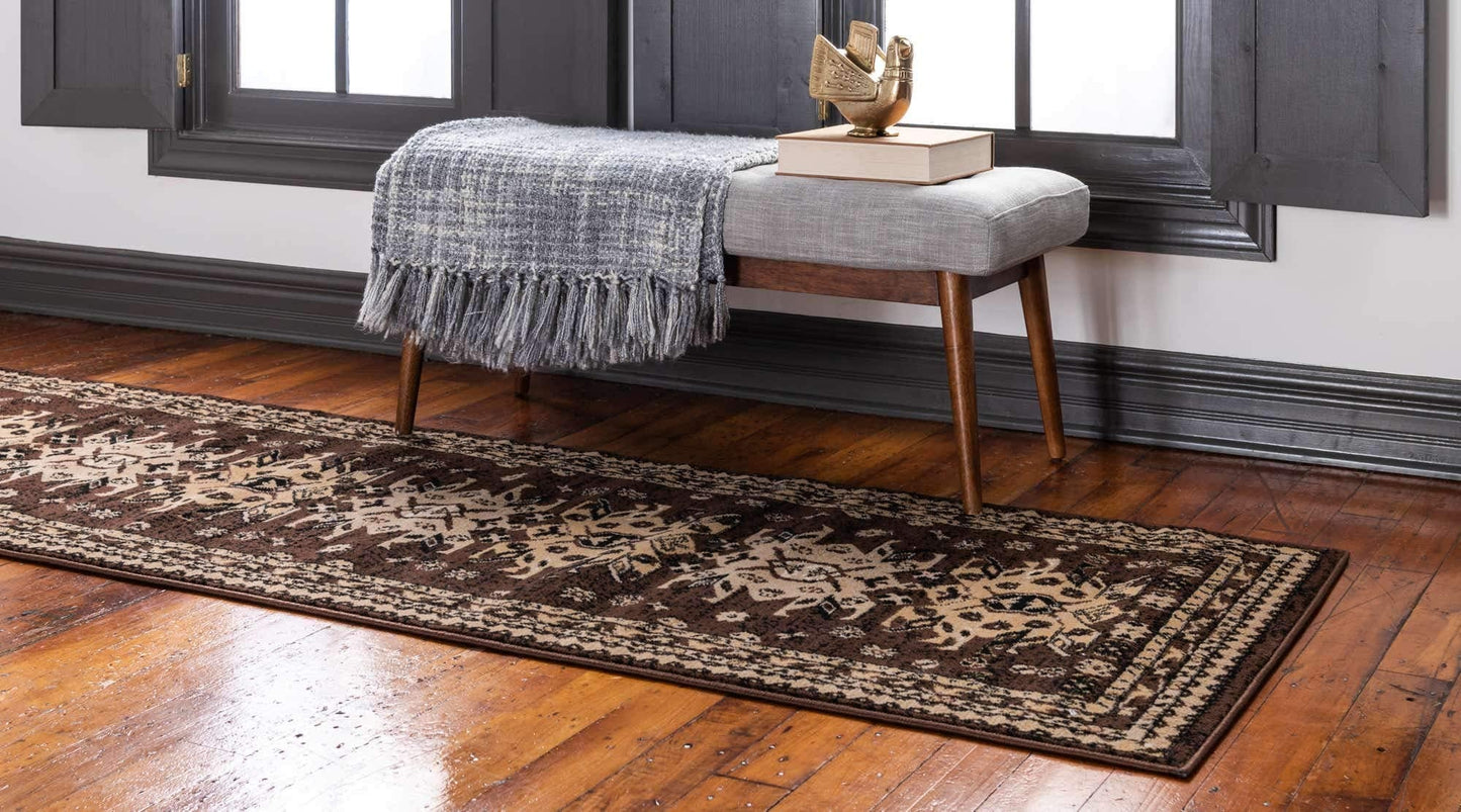 Unique Loom Taftan Collection Border Geometric Tribal Inspired Design Area Rug (2' 2 x 8' 2 Runner, Brown/ Tan)