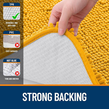OLANLY Large Bathroom Rugs 40x24, Soft Absorbent Chenille Bath Rugs, Rubber Backing Quick Dry, Machine Washable Bath Mats for Bathroom Floor, Tub and Shower, Home Decor Accessories, Golden Yellow