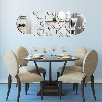 Zonon 30 Pcs Living Room Wall Decor Home Mirror Wall Letter Signs Stickers DIY Acrylic Mirror Decals 3D Decorations for Home Bedroom Living Room Removable(Silver)