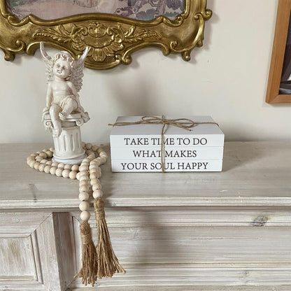 Decorative Books for Home Decor, White Faux Books for Decoration, Rustic Farmhouse Stacked Display Books with 52in Wood Bead Garland for Coffee Tables Living Room (TAKE TIME to DO)