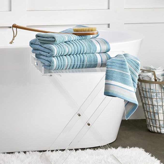SKL Home Seabrook Stripe 100% Cotton Premium Bath Towel, 550 GSM, Soft &