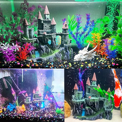 Aquarium Castle Decorations,Resin Castle for Fish Tank with Randomly Color Plants Decor Accessories for Freshwater and Saltwater Fish Tanks (Red)