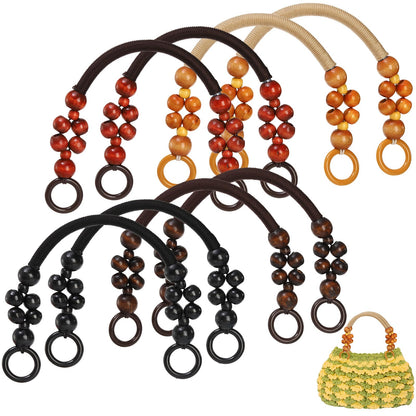 Jucoan 8 PCS Wooden Beaded Purse Handles, 4 Colors Rustic Bead Purse Strap Handles Replacement, 18.5 Inch Nylon Bag Handles with Beads and Rope for Summer Beach Bag Macrame Crochet Bag DIY Supplies