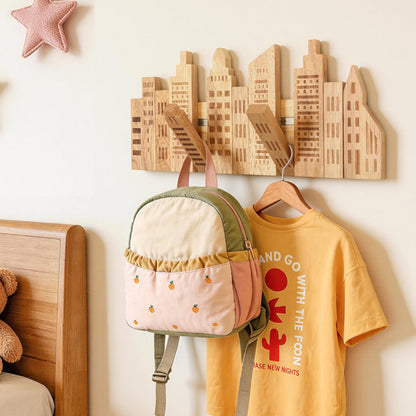 KYIAANY Cute Coat Rack for Kids: Wooden Folding 5 Hooks Wall Mounted 16Inch Decorative for Children's Room Nursery for Hanging Backpacks Hats Towels