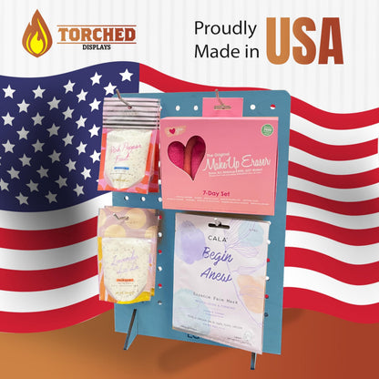 Torched Pegboard Display Stand for Jewelry, Craft Shows, Selling, Vendor Events, Tools, Peg Board Accessories Rack Organizer, Medium 8" L x 4.3" W x 12" H, Blue