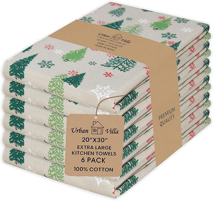 Urban Villa Kitchen Towels Christmas Green Trees Print Premium Quality