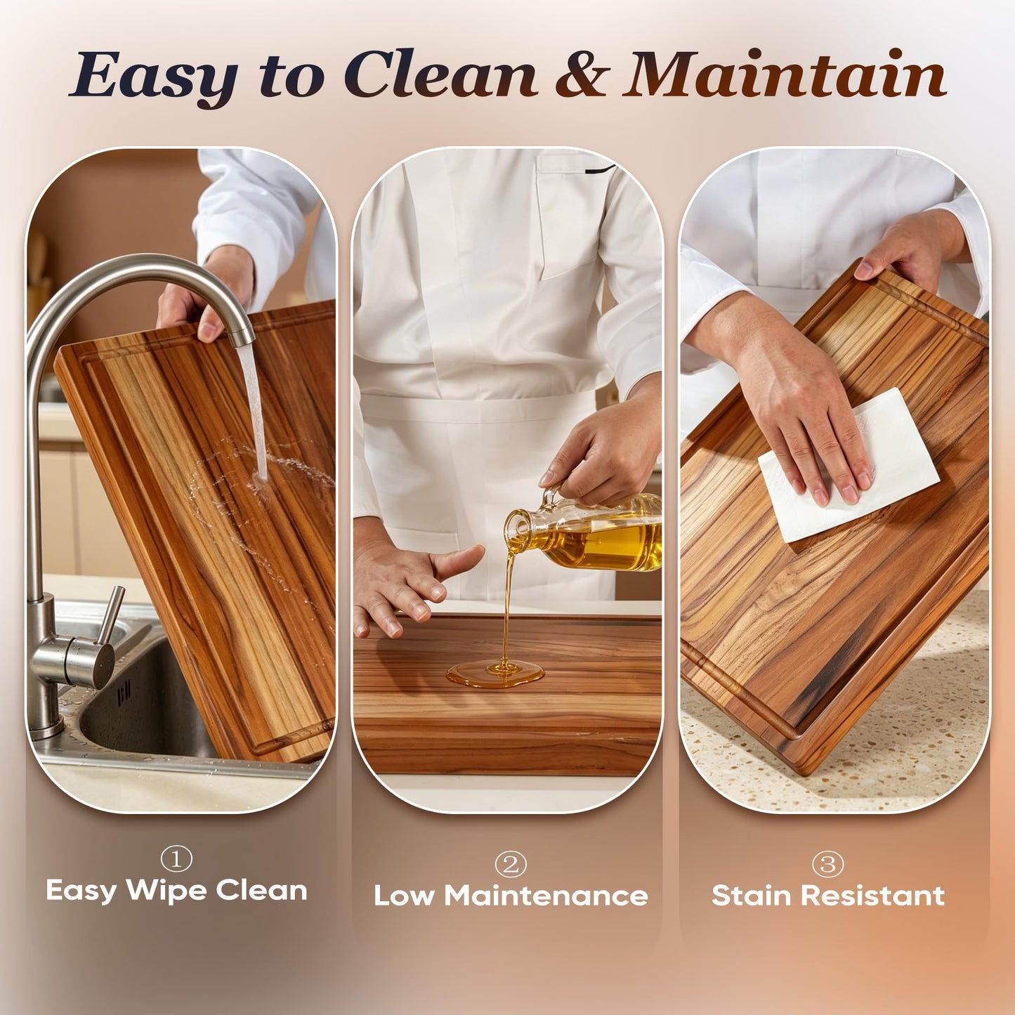 Teak Wood Cutting Board 16" x 12" Thick Wooden Cutting Boards for Kitchen