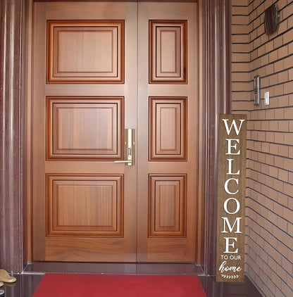 Vertical Wood Welcome Sign for Front Porch Vertical Decorative Sign Front Door Outdoor Indoor Welcome Sign 47.2x7.8 Inch Large Farmhouse Style(brown)