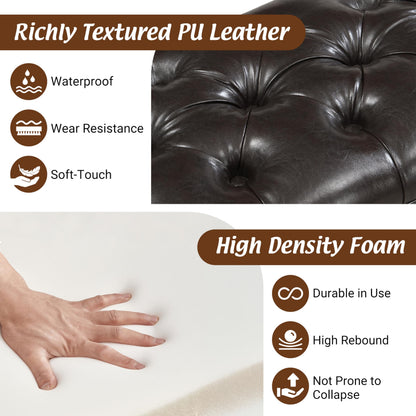 Christopher Knight Home Ionia 54'' Button-Tufted PU Leather Upholstered End of Bed Ottoman with Nailhead Trim, Wooden Living Room Ottoman Bench, Long Entryway Bench with Curved Armrest, Dark Brown