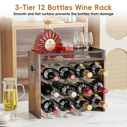 KLM 3-Tier Wine Rack, can Hold 12 Bottles.Suitable for Home Kitchens, Restaurants, Food Pantries, cabinets, and Bars.