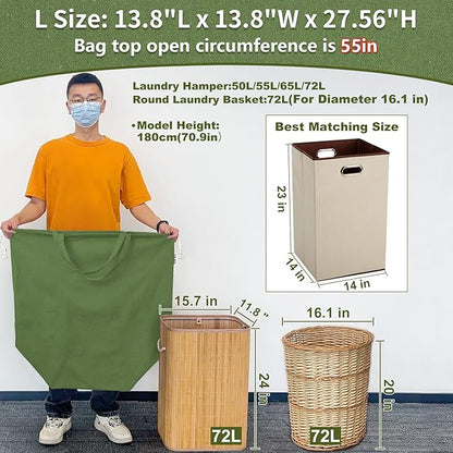 Canvas Laundry Bags with Handles & Square Base 13.8"Lx13.8"Wx27.6"H, Large