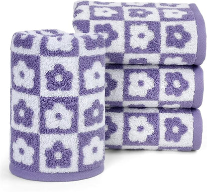 Jacquotha Cotton Hand Towels Lilac Checkered Floral