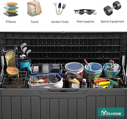 YITAHOME 100 Gallon Resin Deck Box, Weather Resistant Outdoor Storage Box, Lockable Indoor Outdoor Storage for Supplies and Essentials, Dark Gray