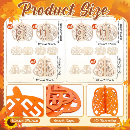 Geelin 60 Pcs Thanksgiving Fall Crafts Wooden Pumpkins 7.9 Inch Large 3D Wood Pumpkins Cutouts Unfinished Wood Slices to Paint Table Centerpieces Decorations for Harvest Craft DIY Tiered Tray Decor