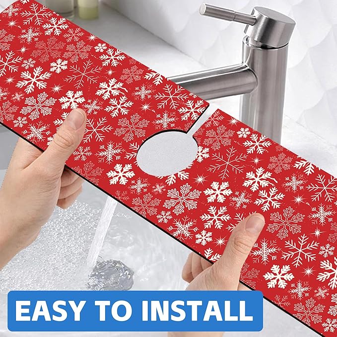 Christmas Snowflake Kitchen Sink Splash Guard Mat Absorbent Fast Drying Mat