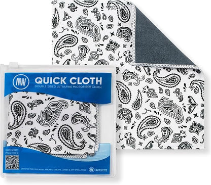 Quick Cloth Microfiber Glasses Cleaning Cloths – 8x8, Paisley White, 1 Pack
