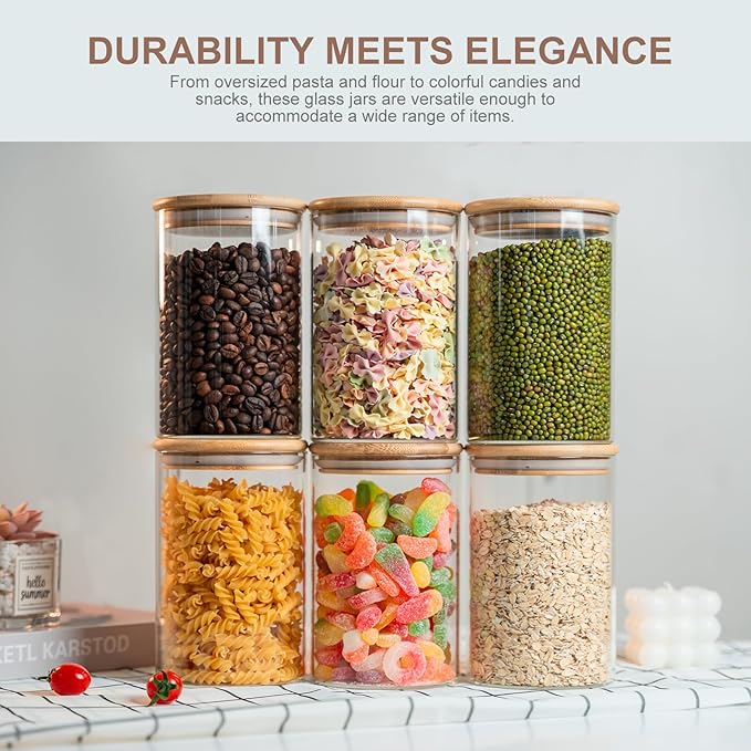 Liuruiyu 50oz Glass Food Storage Jars Set of 6, Glass Storage Containers Clear