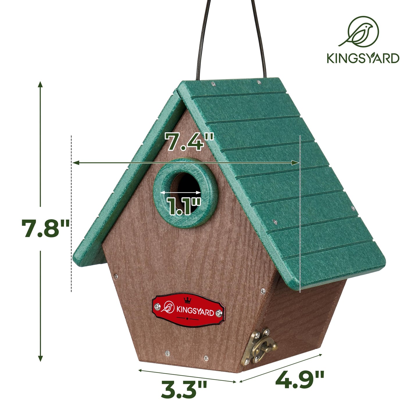 Kingsyard Recycled Plastic Bird House for Outdoors - Hanging Nesting Box with Predator Guard & Air Vents for Wren Finch Chickadee, Green