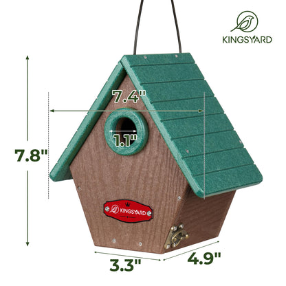 Kingsyard Recycled Plastic Bird House for Outdoors - Hanging Nesting Box with Predator Guard & Air Vents for Wren Finch Chickadee, Green