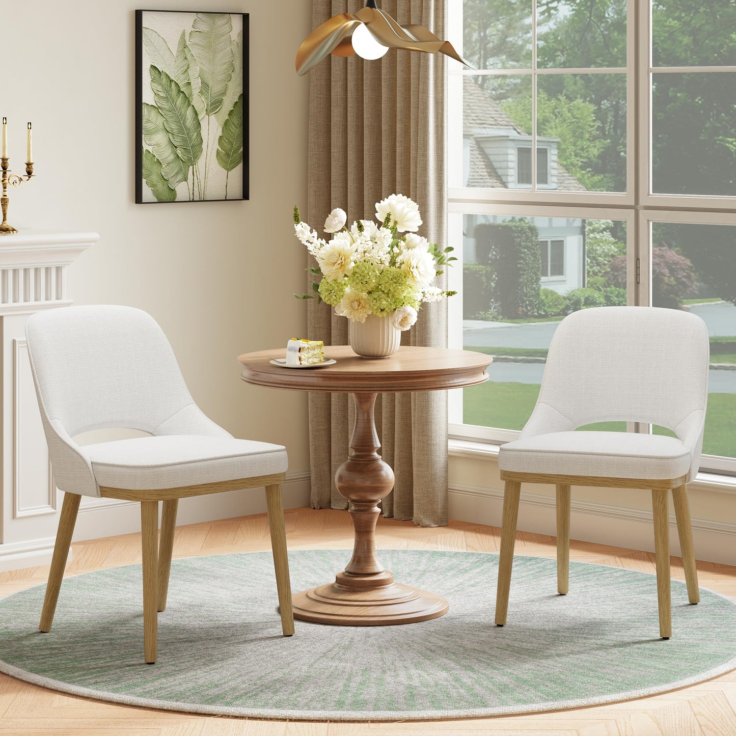 MALOL Wooden Dining Chairs Set of 2, Modern Fabric Upholstered Dining Room Chair, Kitchen Side Chairs, Farmhouse Armless Dinner Chair with Open Back for Kitchen, Beige