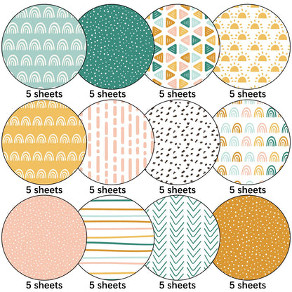 Whaline 60Pcs Boho Pattern Paper A5 Rainbow Dot Stripe Scrapbook Specialty Paper Double Sided Decorative Craft Papers for DIY Art Craft Card Making Photo Album Journal Decoration, 5.5 x 8.3 Inch