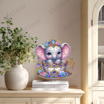 Eiflow Diamond Art Tabletop Kit for Adults, DIY Desktop Diamond Art Painting with Stand, Acrylic Stand Up Gem Painting Board Kit (Elephant)