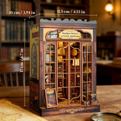 Book Nook Kit DIY Miniature Library Dollhouse, Wooden 3D Puzzle Bookshelf with LED Sensor Light, Bookend Decor for Adults and Teens （Bookcase）