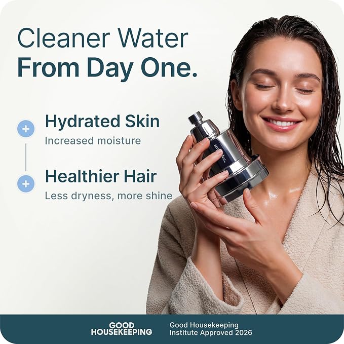 MyHalos® Filtered Shower Head for Hard Water Filter - High Pressure, Removes Chlorine - Shower Head Filter for Hard Water Softener Showerhead, Easy Install, For Hair & Skin, Filtering (Chrome)