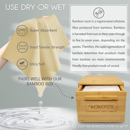 Bamboo Rayon Disposable Face Towel Biodegradable Large Dry Face Wipes 240 Count