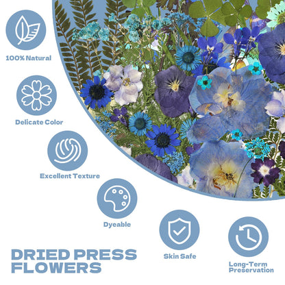 CONVELIFE Pressed Flowers112 Pcs , Blue Natural Dried Pressed Flowers with 10Butterfly Stickers, Pressed Leaves kit for Scrapbook Supplies Card Making Resin Jewelry Making Soap Candle DIY Crafts