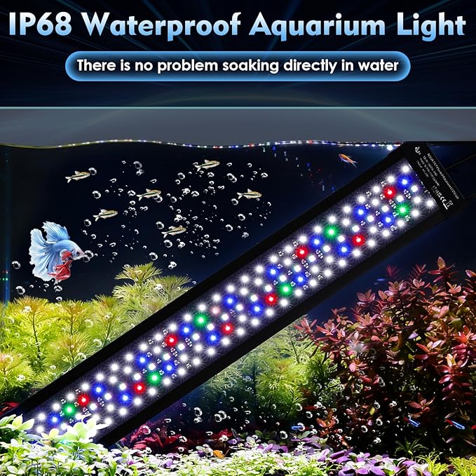 AQQA LED Aquarium Light 48W for 32-40 Inch Fish Tank, 24/7 Mode&DIY Mode Full Spectrum Fish Tank Light, IP68 Waterproof High Lumen Aquarium Plant Light, Adjustable Brightness/Timer, Memory Function
