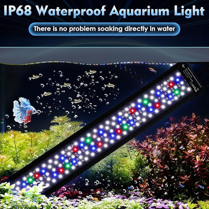 AQQA LED Aquarium Light 48W for 32-40 Inch Fish Tank, 24/7 Mode&DIY Mode Full Spectrum Fish Tank Light, IP68 Waterproof High Lumen Aquarium Plant Light, Adjustable Brightness/Timer, Memory Function