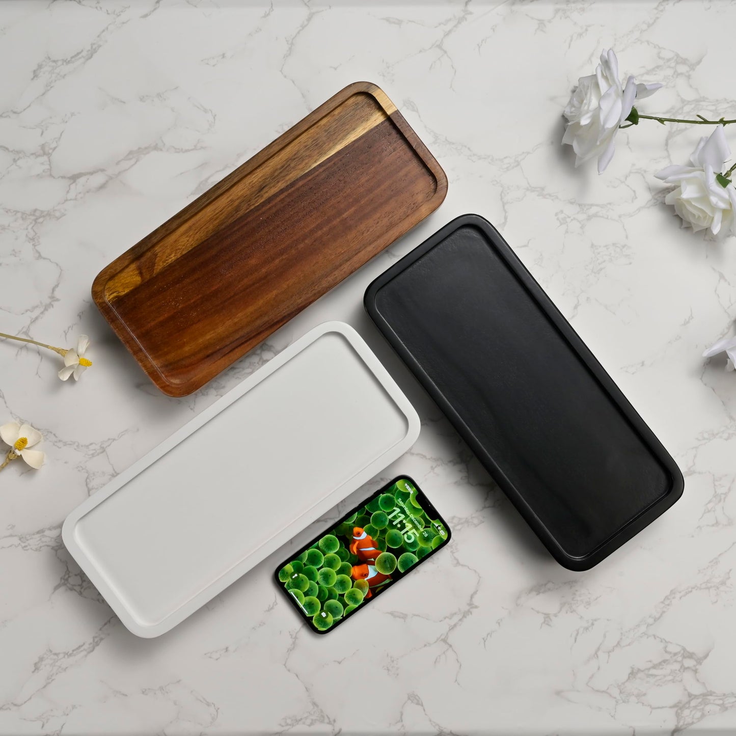 Janxin Bathroom Tray for Counter,Vanity Tray,Soap Dispenser Tray for Kitchen Sink, Kitchen and Home Decor (Acacia)
